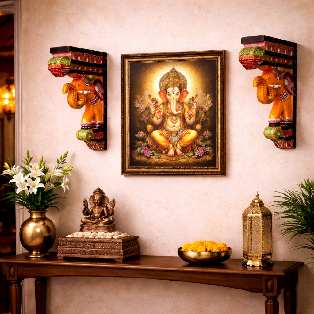 Airawat Corbel Bracket enhancing a serene pooja space with traditional elegance