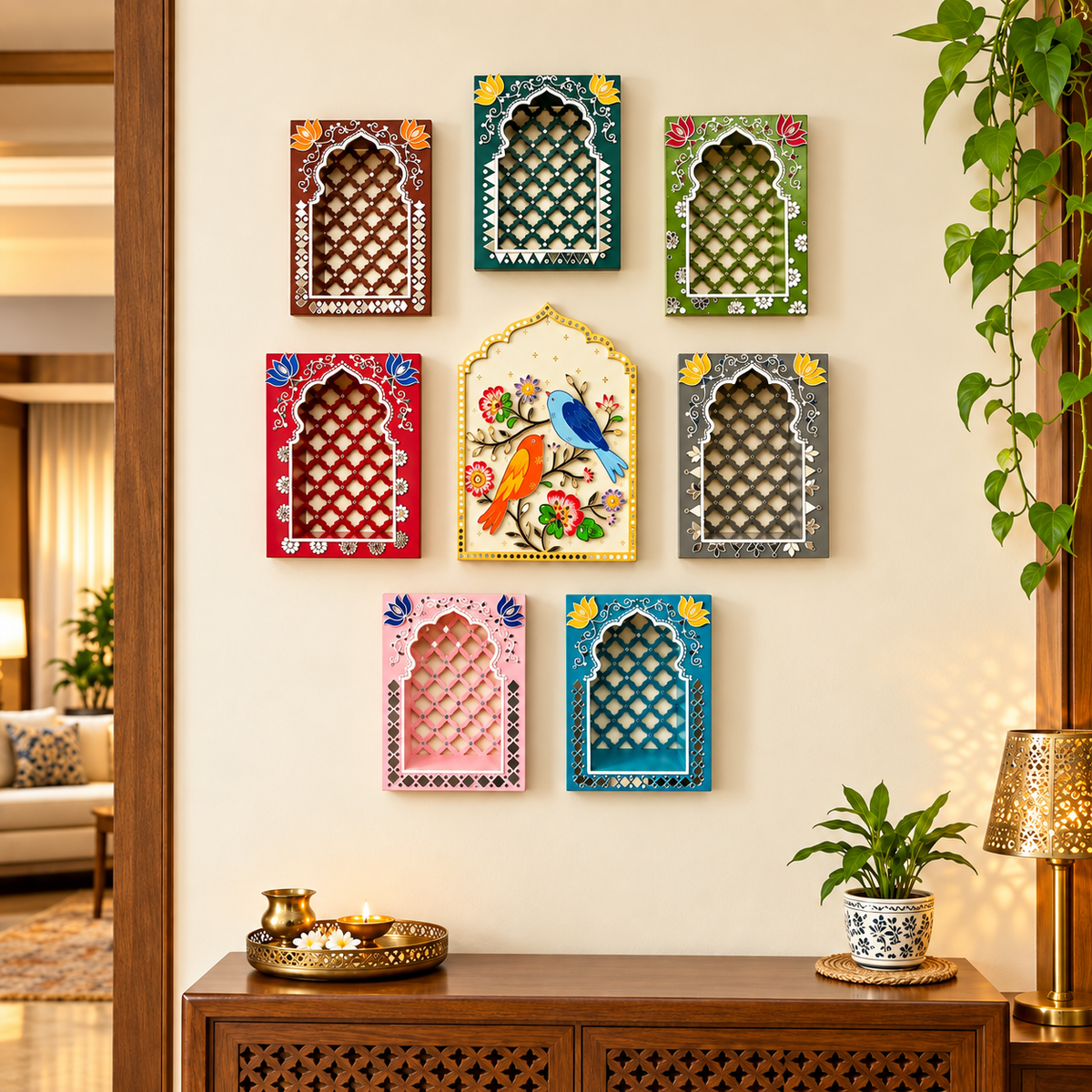 Pichwai Rajwadi Jali Jharokha Wall Set - Rasika