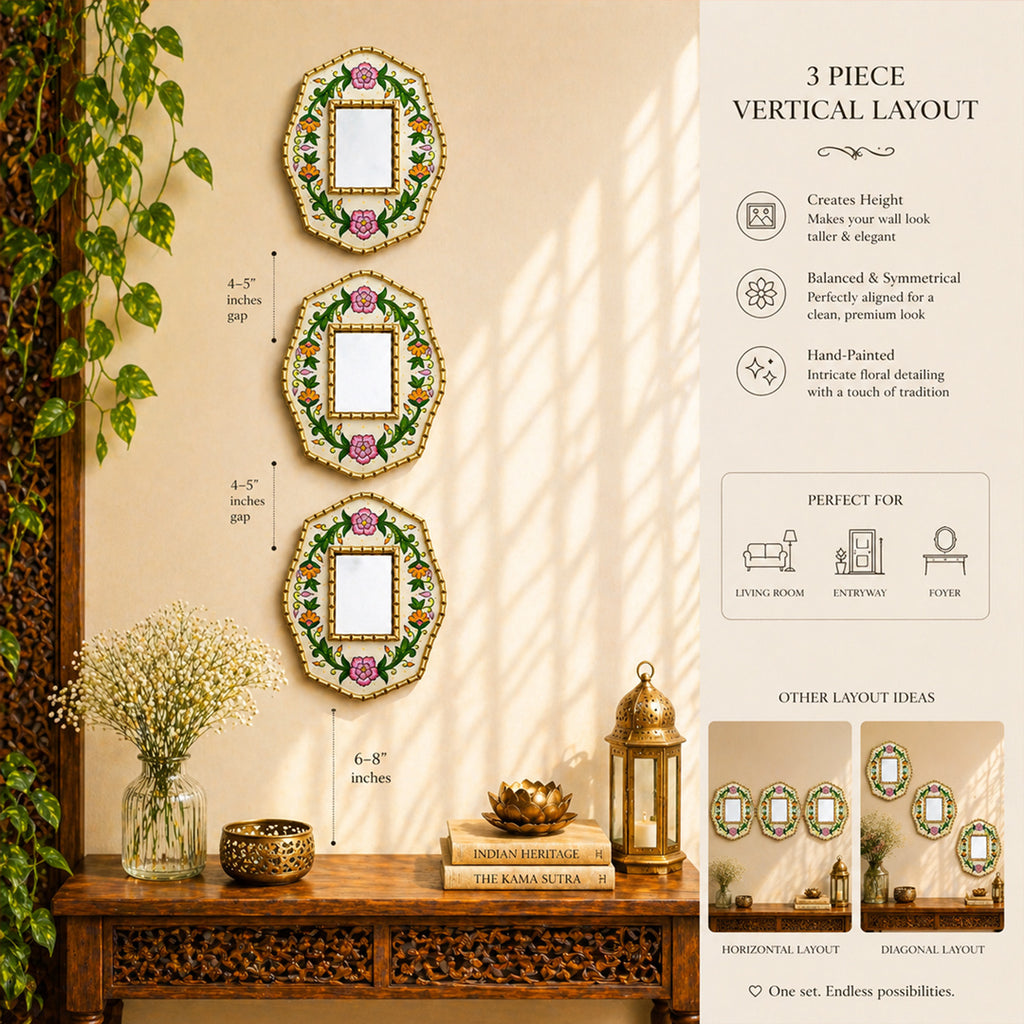 Fiona Mirror Wall Décor Elegant 3 Piece Vertical Layout