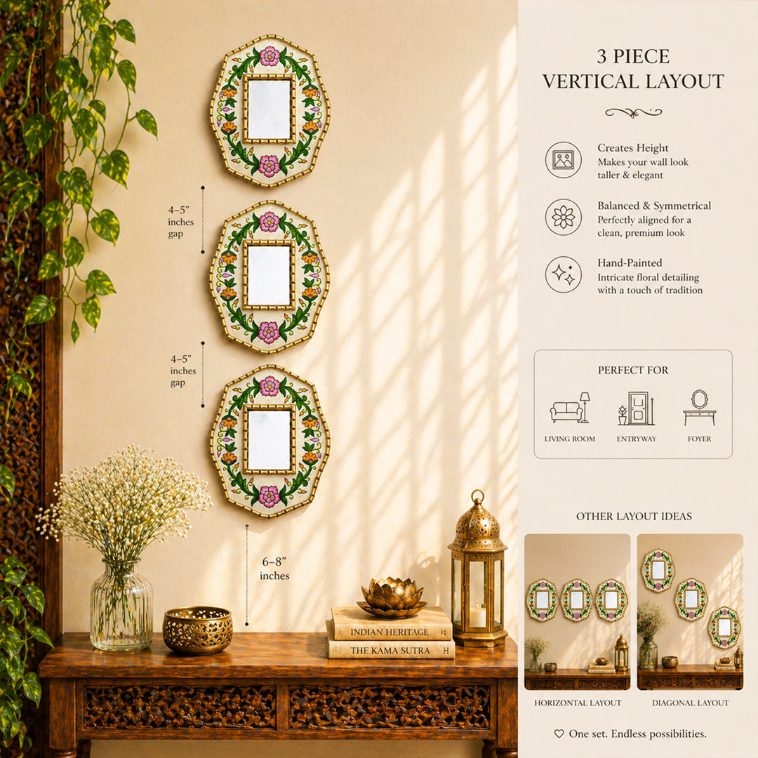Fiona Mirror Wall Décor Elegant 3 Piece Vertical Layout