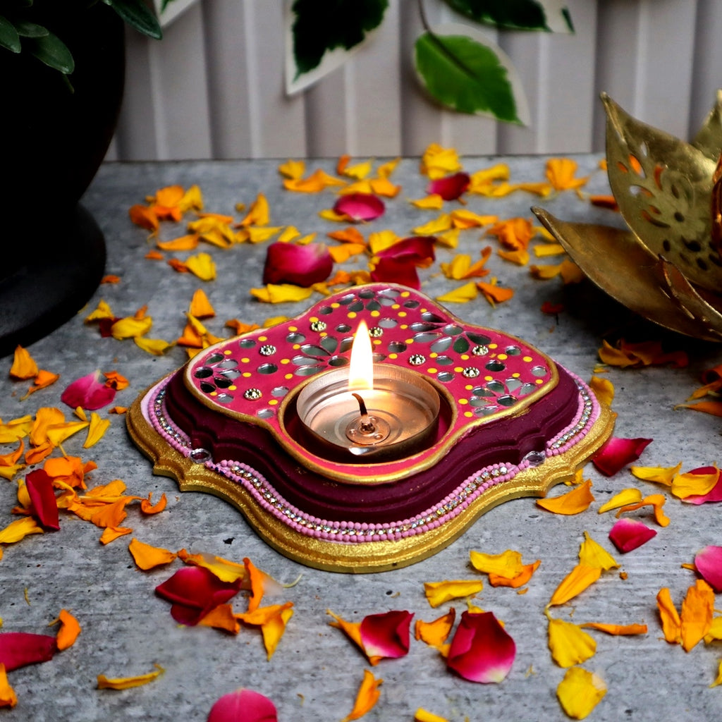 Hand Carved Tea Light Vintage Damask A