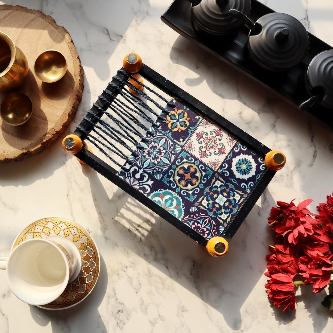 Multipurpose Organizer Platter Chaarpai Moroccan Art Blue