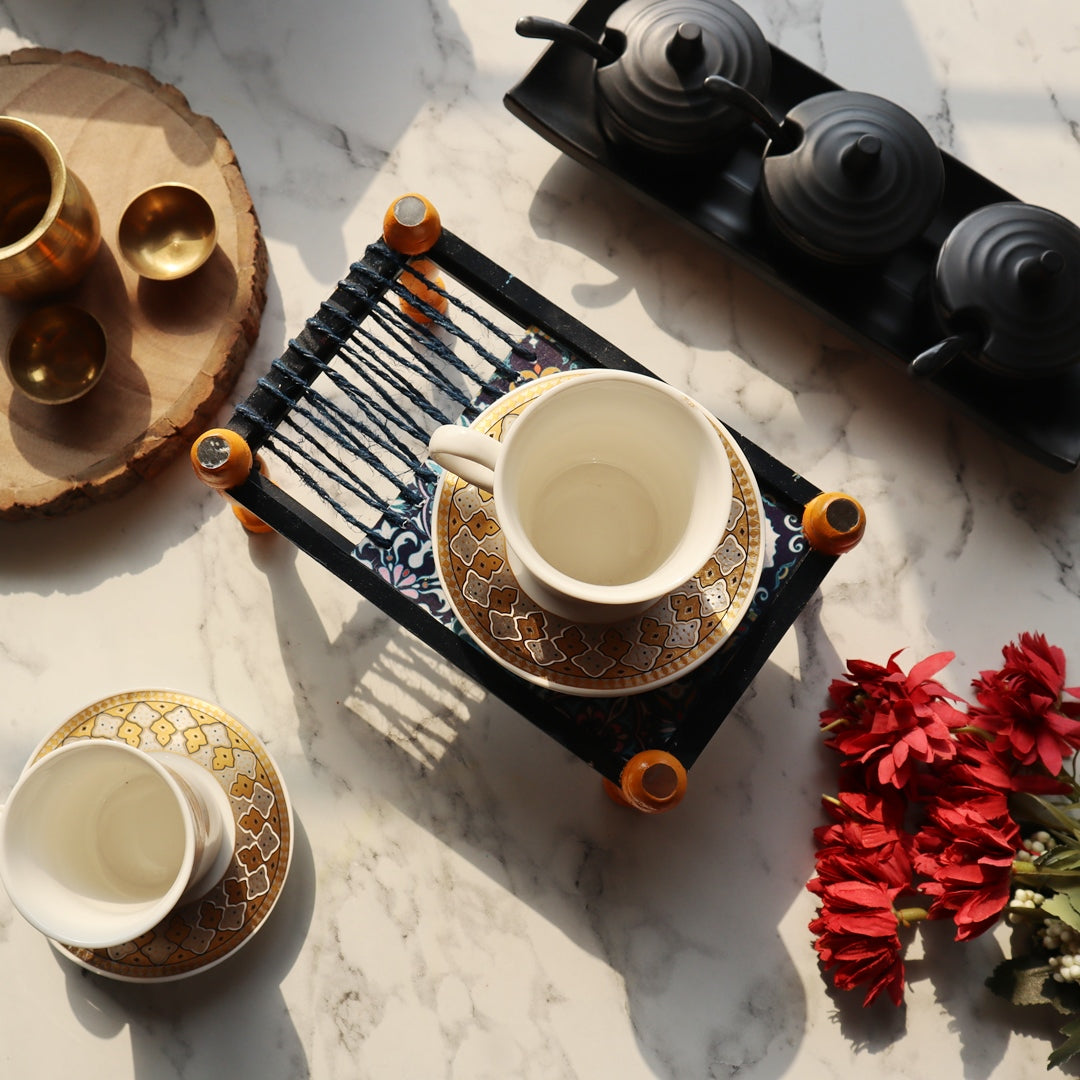 Multipurpose Organizer Platter Chaarpai Moroccan Art Blue