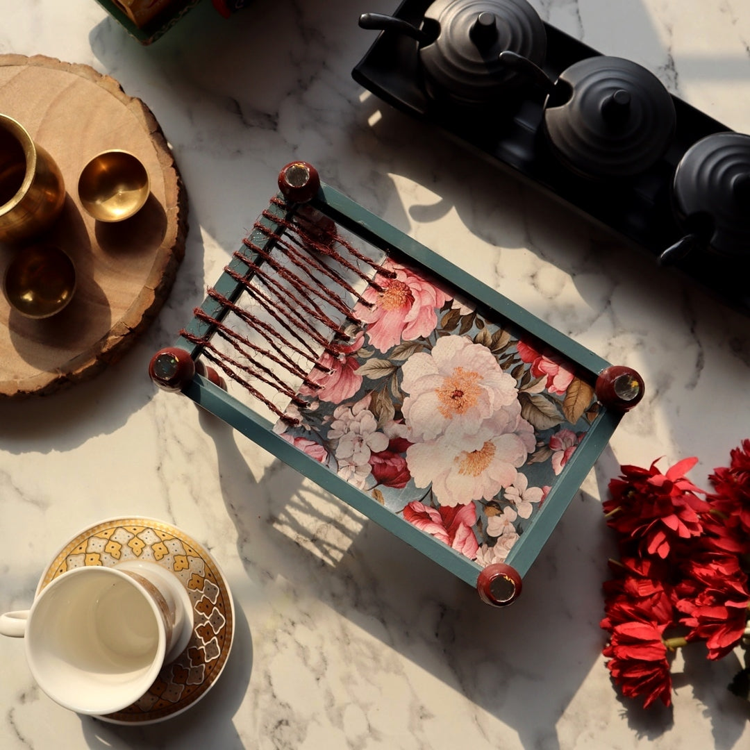 Multipurpose Organizer Platter Chaarpai Pink Peonies