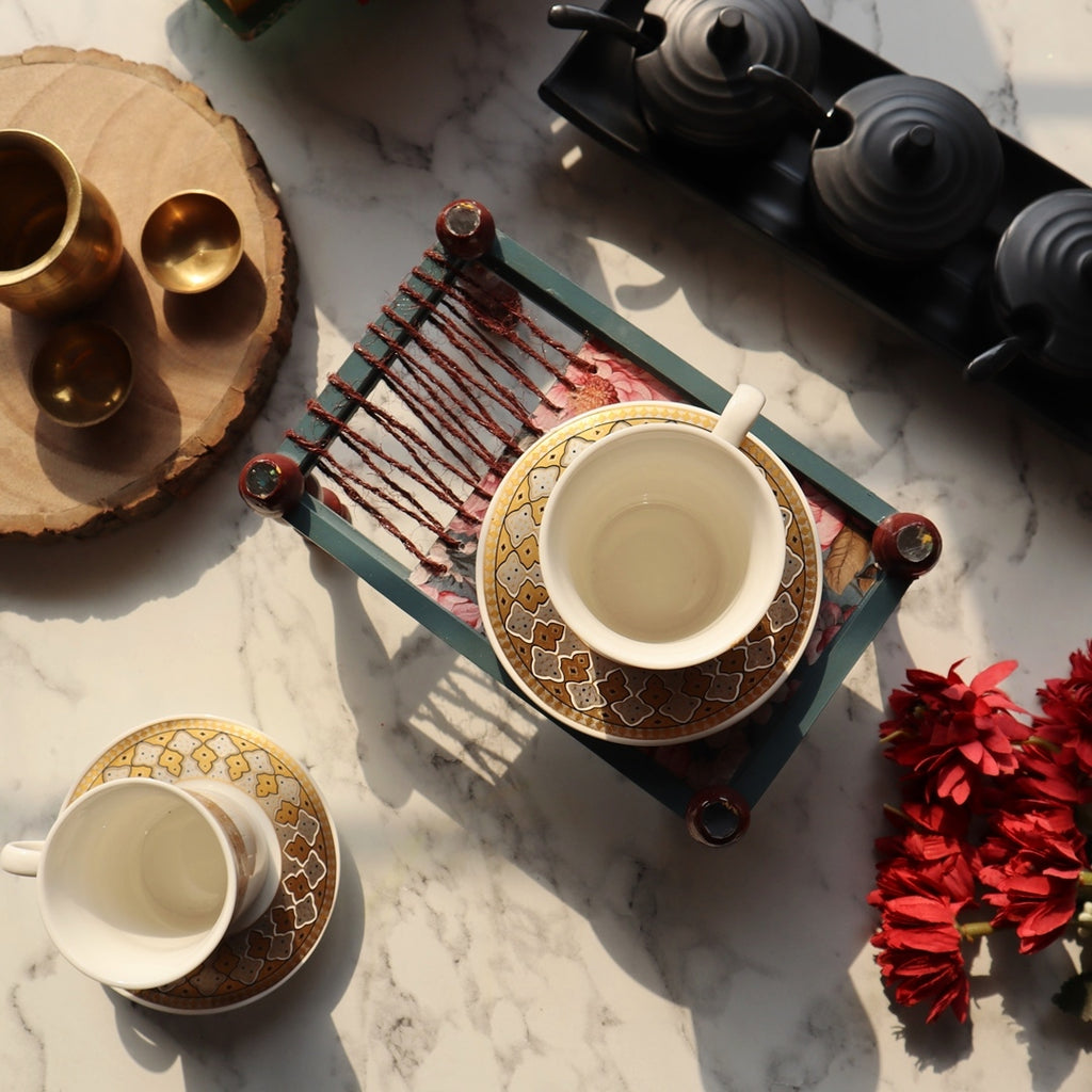 Multipurpose Organizer Platter Chaarpai Pink Peonies