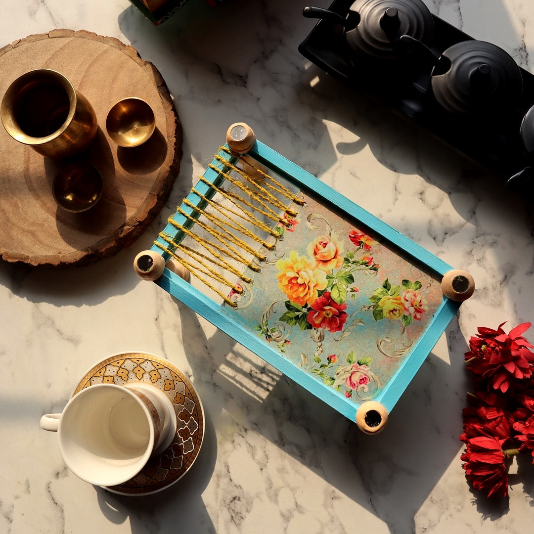 Multipurpose Organizer Platter Chaarpai Summer Green Floral