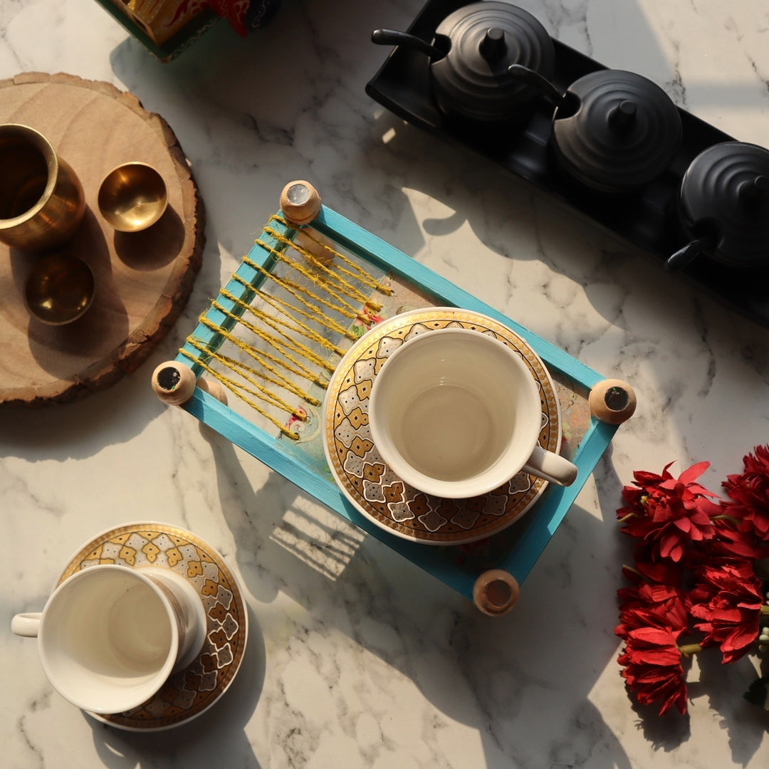 Multipurpose Organizer Platter Chaarpai Summer Green Floral