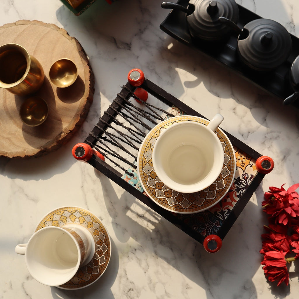 Multipurpose Organizer Platter Chaarpai Moroccan Art Brown