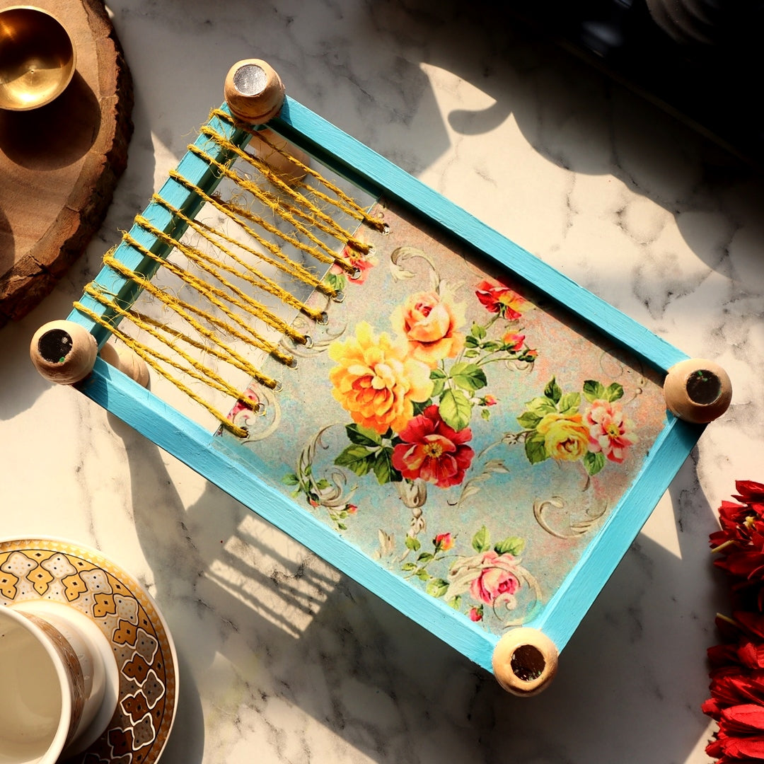 Multipurpose Organizer Platter Chaarpai Floral Green