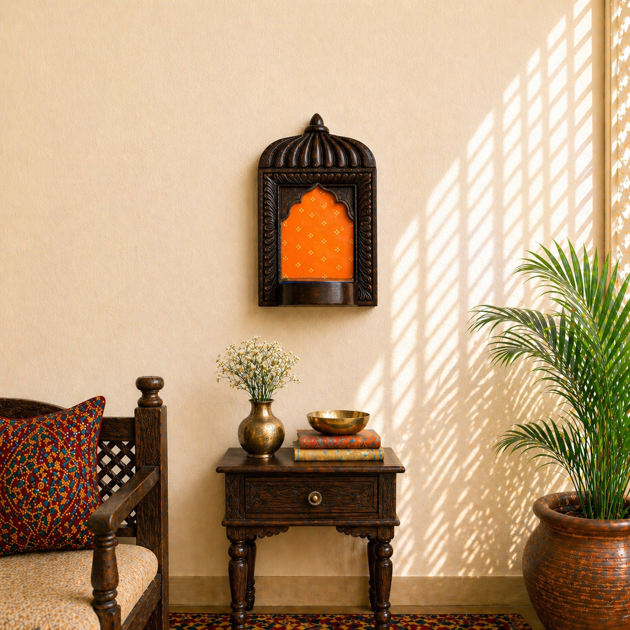 Natural wood jharokha frame