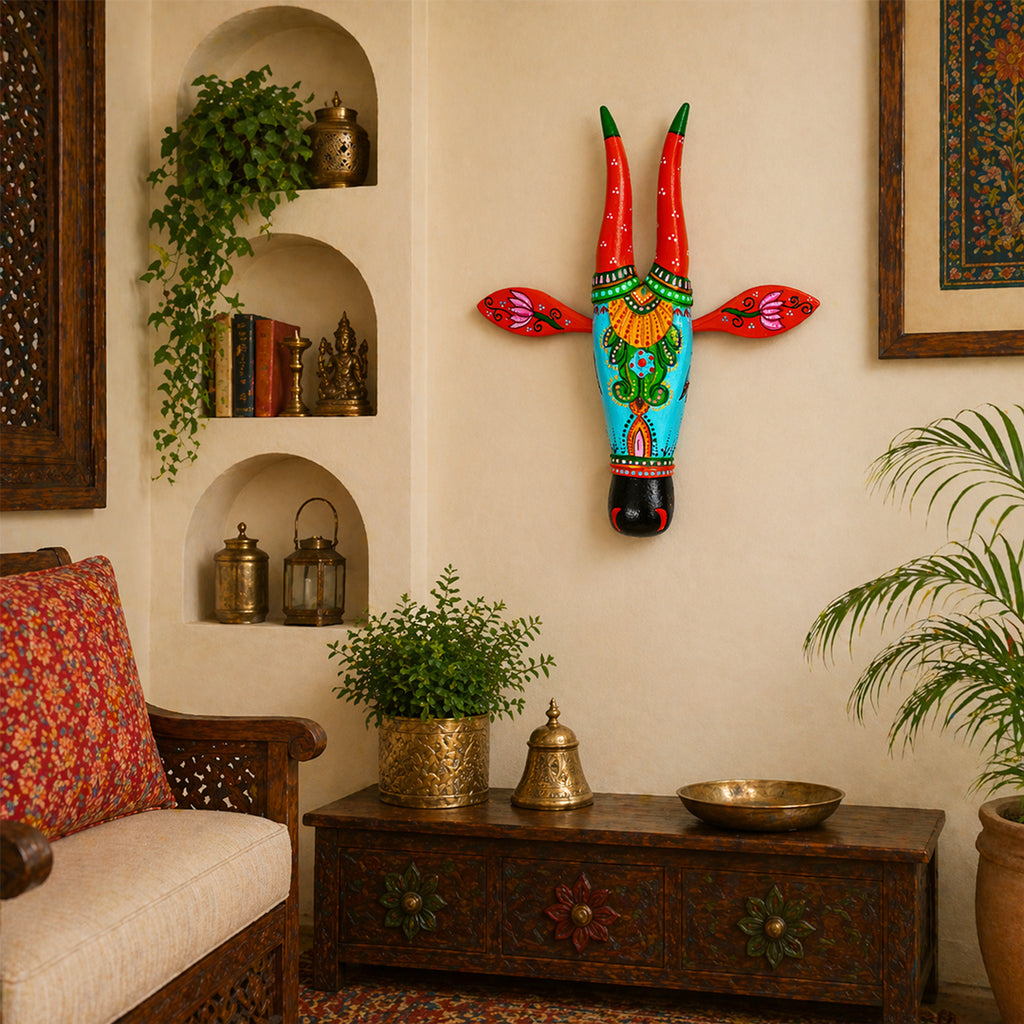 Wooden Cow Face Wall Décor Elegant Classic