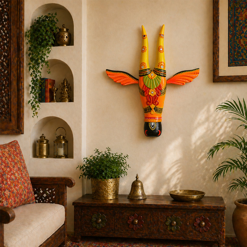 Wooden Cow Face Wall Décor Elegant Divine