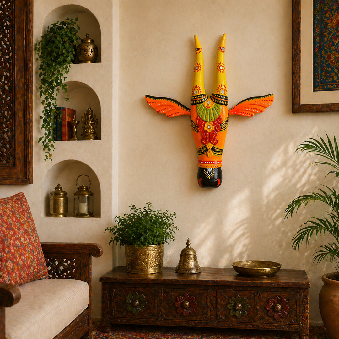 Wooden Cow Face Wall Décor Elegant Divine