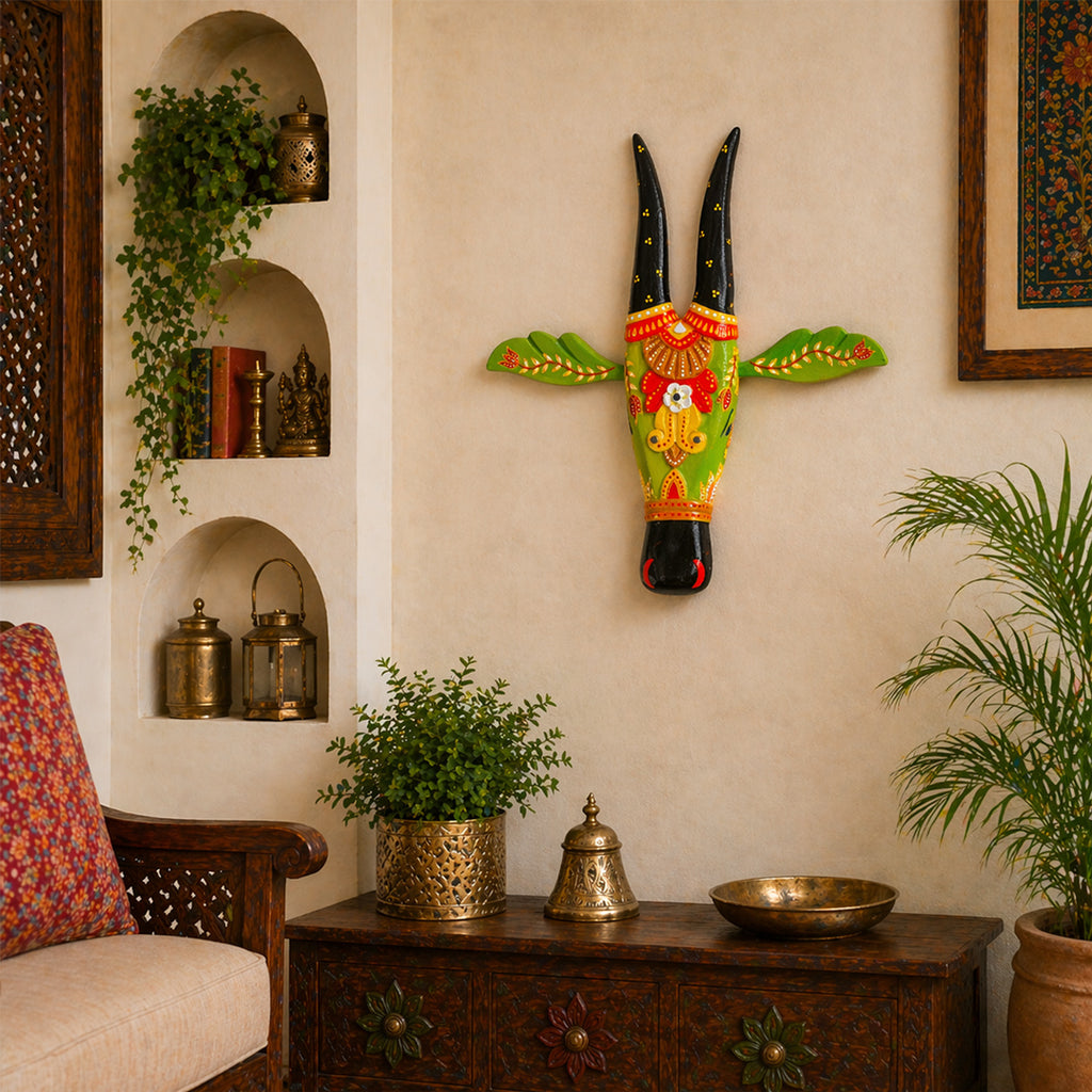 Wooden Cow Face Wall Décor Elegant Royal