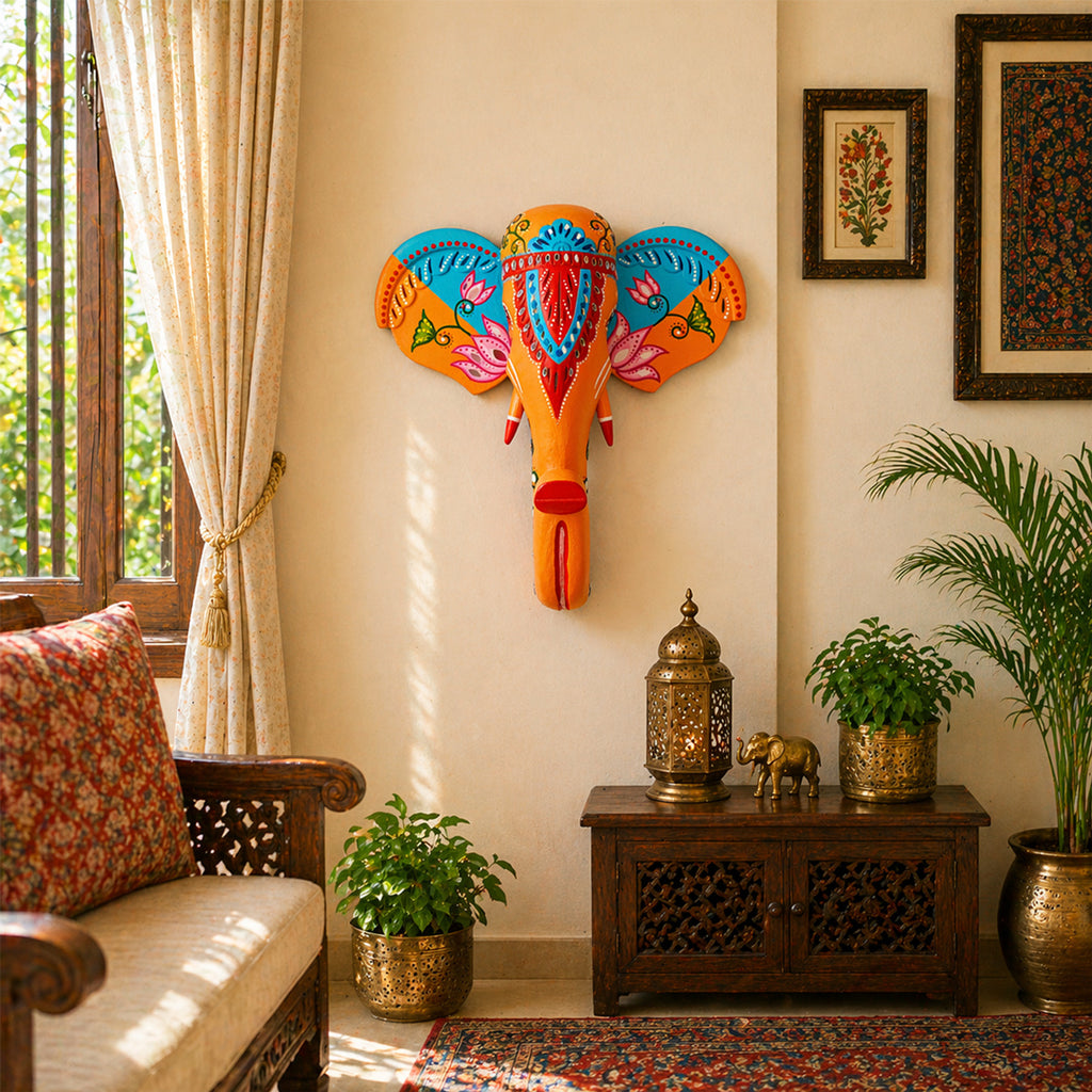 Wooden Elephant Face Wall Décor A