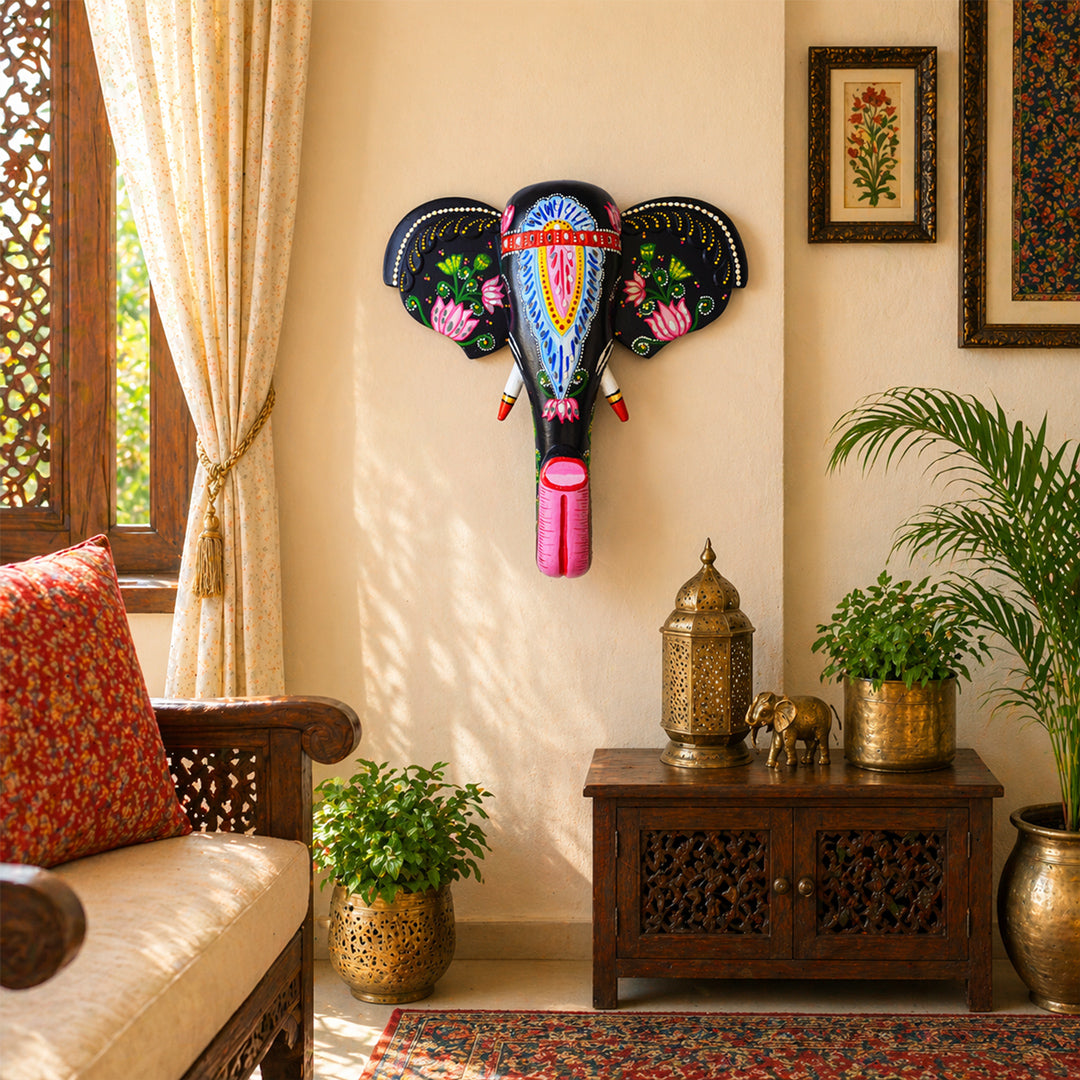 Wooden Elephant Face Wall Décor A Divine