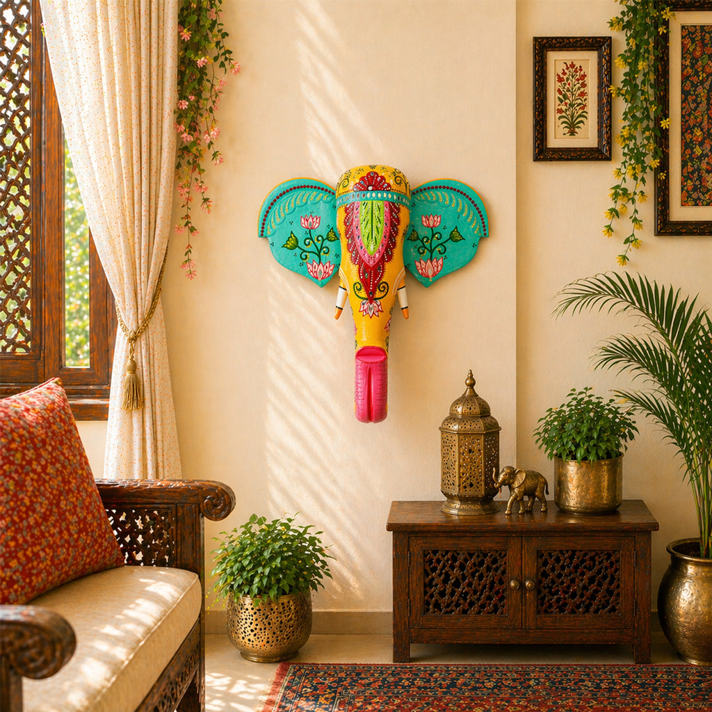 Wooden Elephant Face Wall Décor A Royal