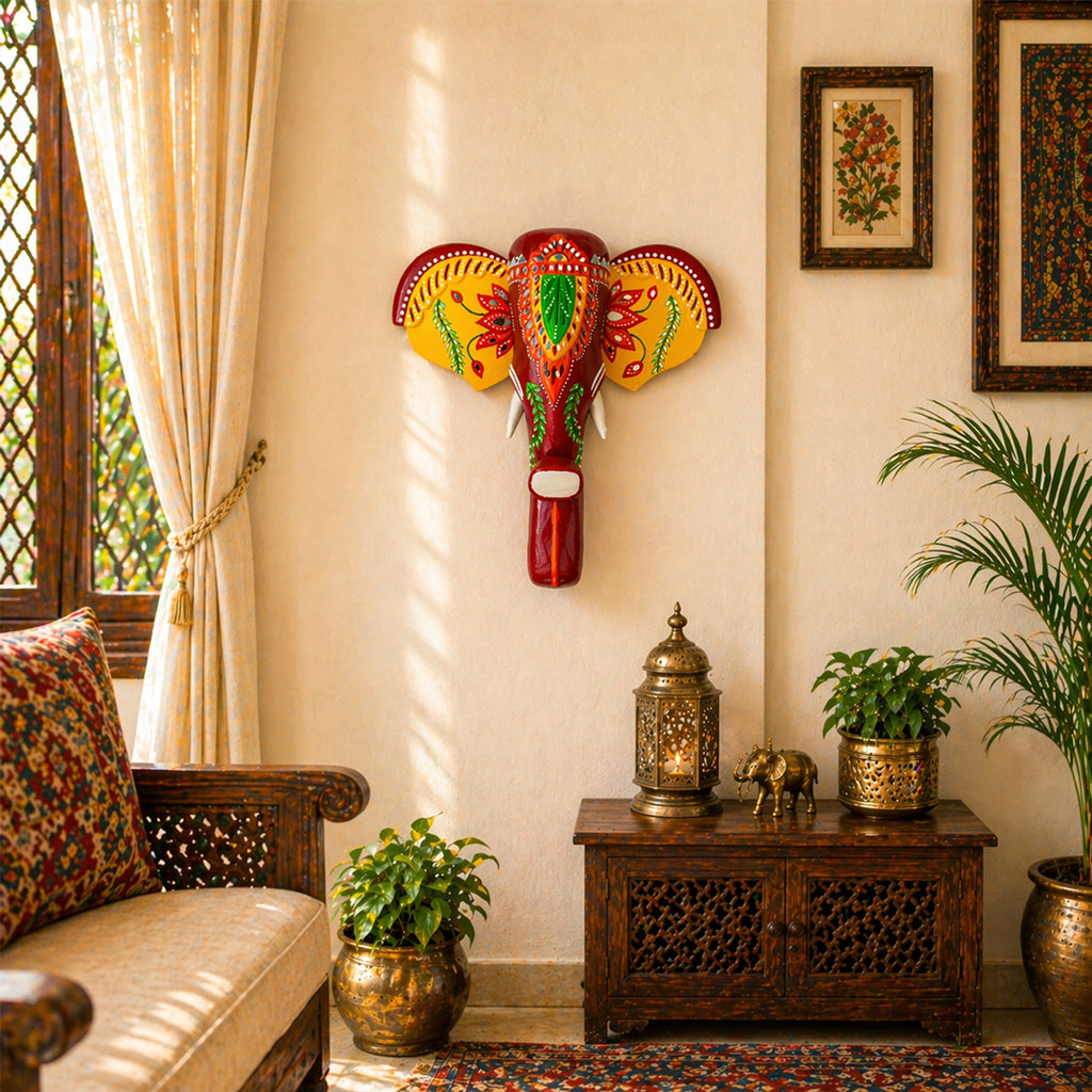 Wooden Elephant Face Wall Decor Ethereal