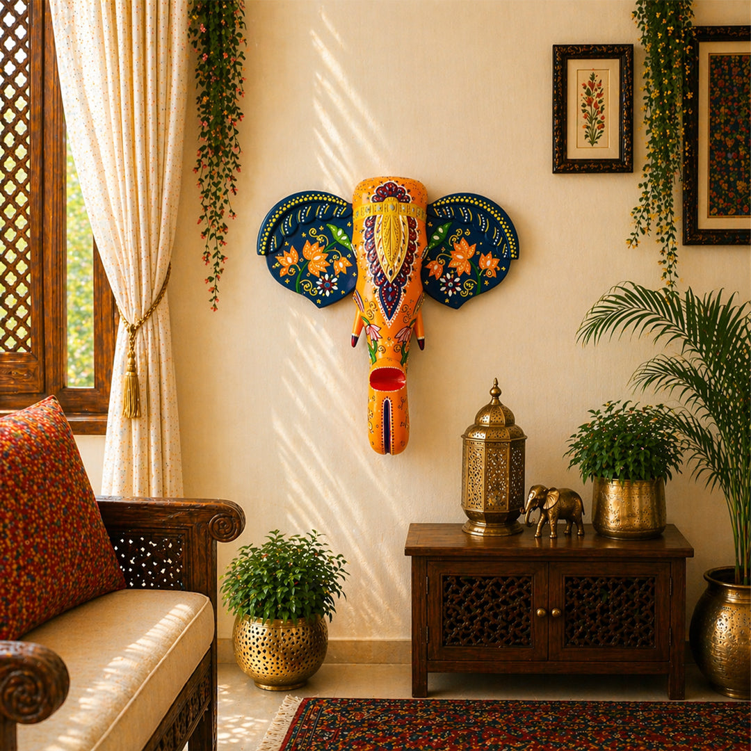 Wooden Elephant Face Wall Decor Classic