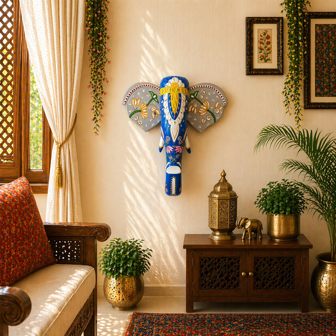 Wooden Elephant Face Wall Decor Graceful