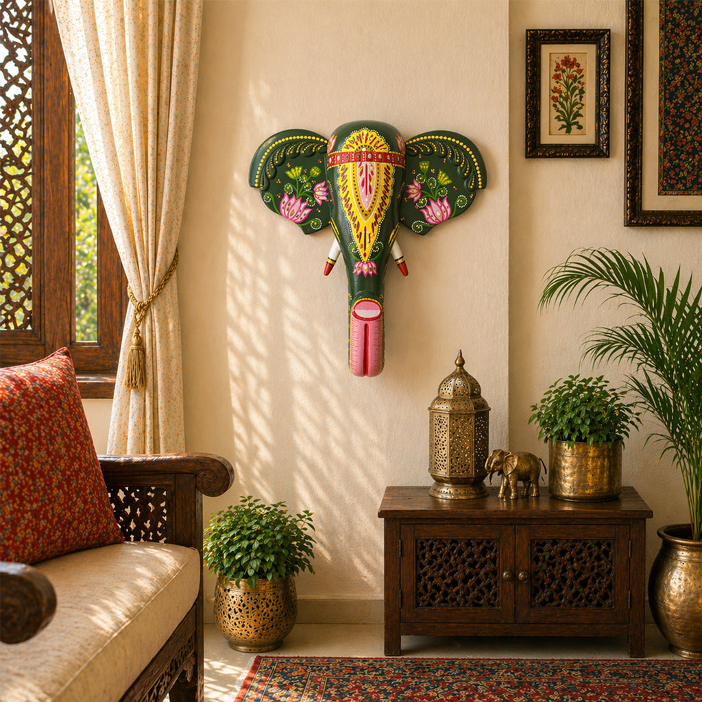 Wooden Elephant Face Wall Decor Heritage