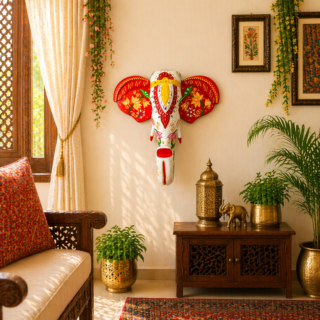 Wooden Elephant Face Wall Décor A