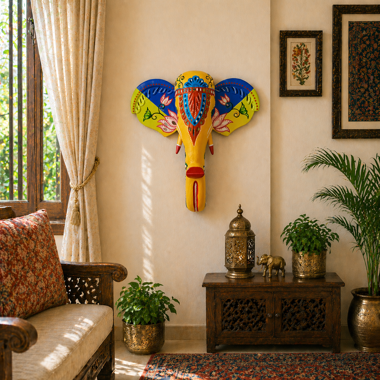 Wooden Elephant Face Wall Décor A