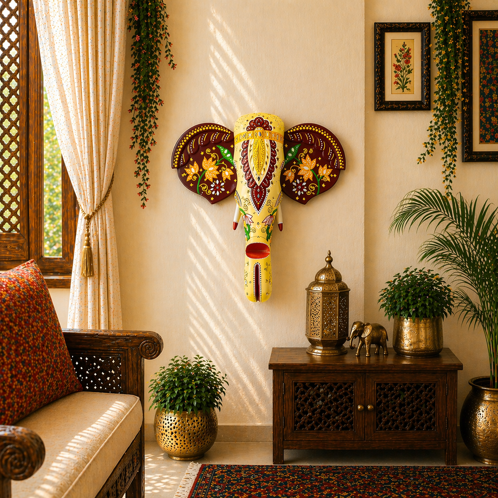 Wooden Elephant Face Wall Décor B